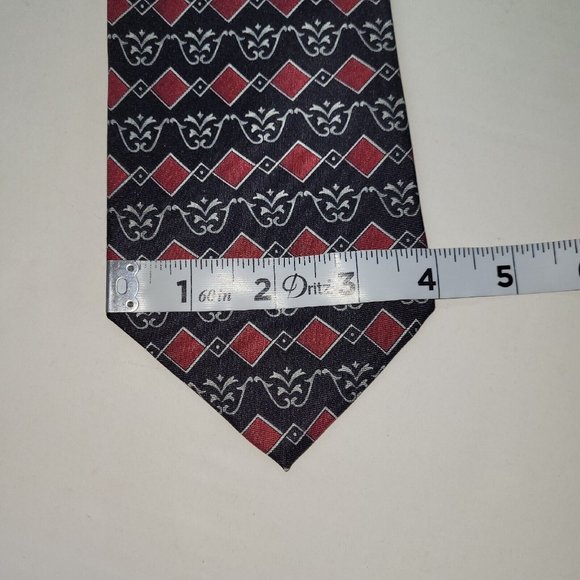 Christian Dior Cravate Tie Mens Silk Handmade Black/Red Print Preppy Business - Picture 7 of 8